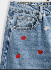 Jean large taille haute motifs cœurs — vue 3