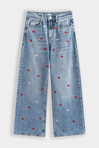 Jean large taille haute motifs cœurs — vue 1
